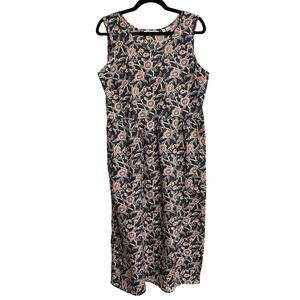 Orvis Dress Sleeveless Tank Faux Wrap Midi Gray Pink Floral‎ Linen Blend Medium